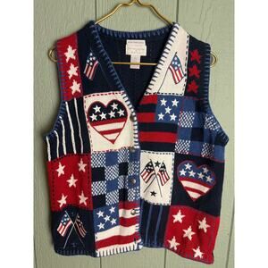Vintage Hand-Embroidered Patriotic Knit Vest – Christopher & Banks (L)